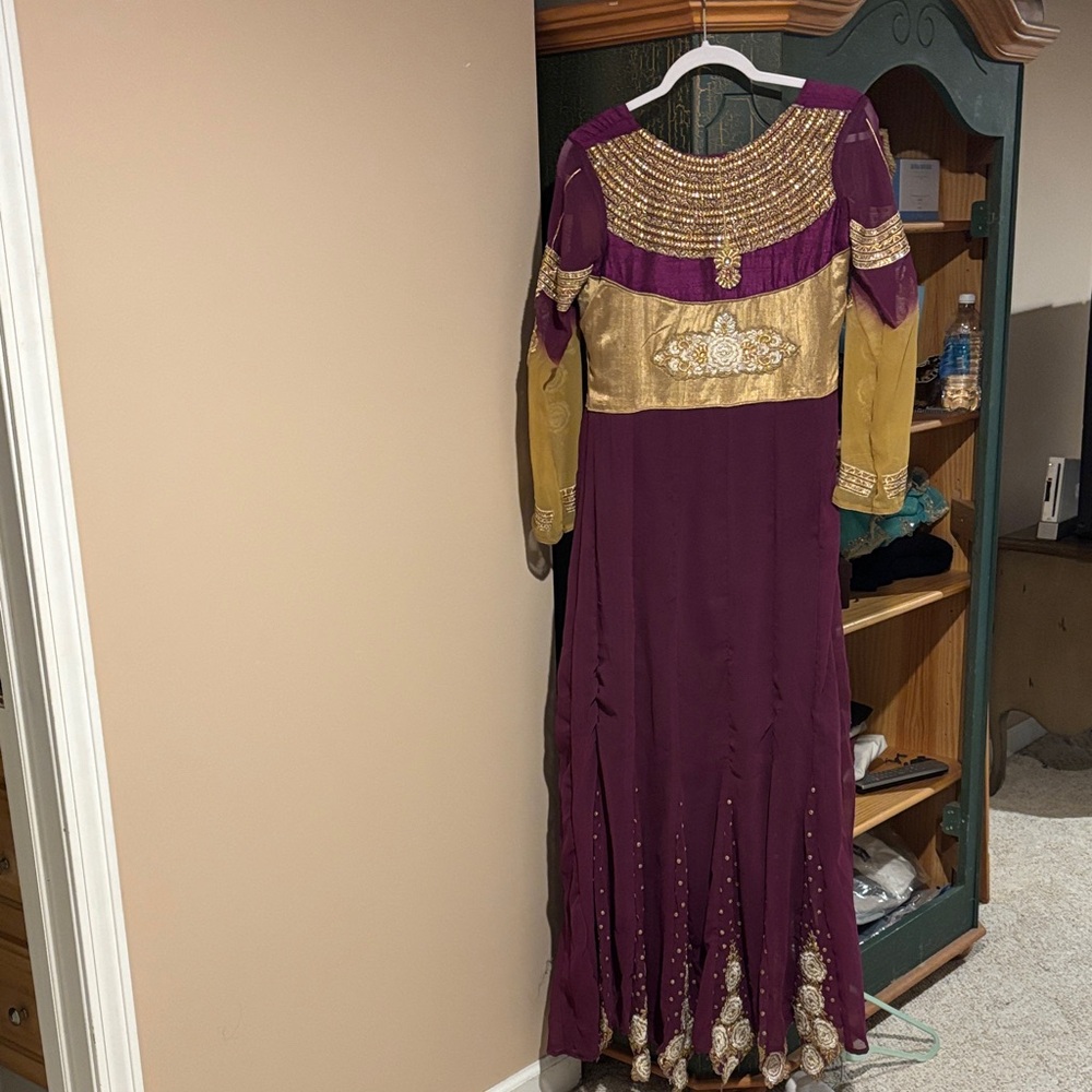 Embellished Purple and Gold Women's Maxi Dress